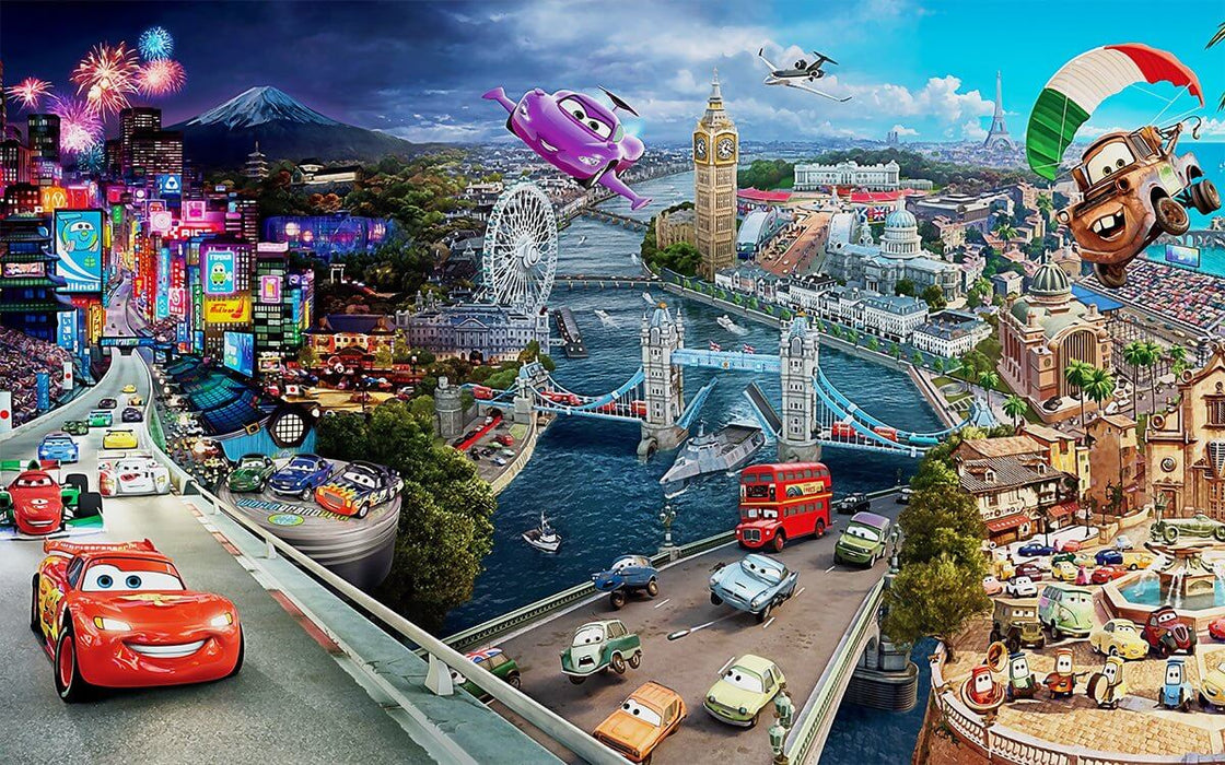 Enchanting Car Adventure Wallpaper: Lightning McQueen & Friends in Dream City