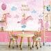 Enchanting Dream Princess & Pink Unicorn Wallpaper Mural – Whimsical Watercolor Kids' Room Decor