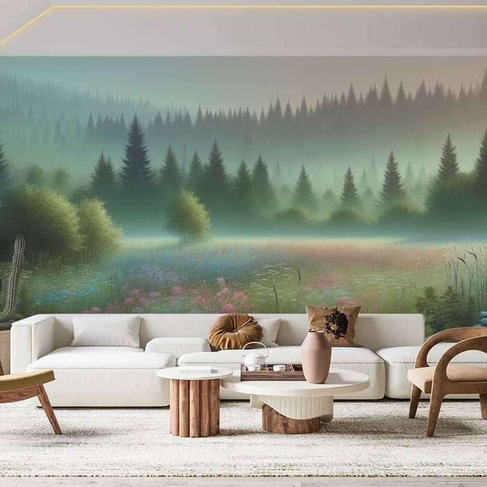 Enchanting Forest Flower Wallpaper Mural | HD Botanical Bliss for Home Elegance