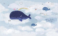 Enchanting Cartoon Whale Wallpaper Mural | Whales, Rainbow & Birds | Nursery & Living Room Decor