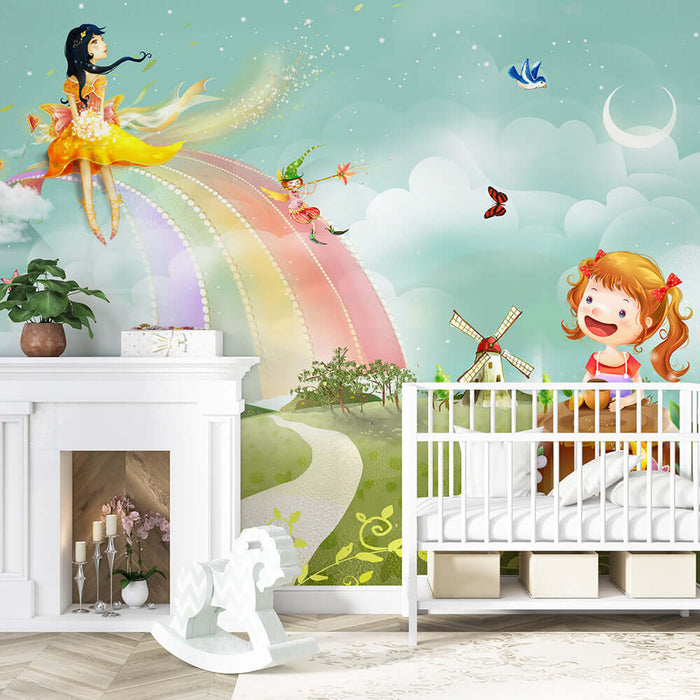 Fairy Tale Rainbow Children's Room Wallpaper Mural | Dreamy Rainbow