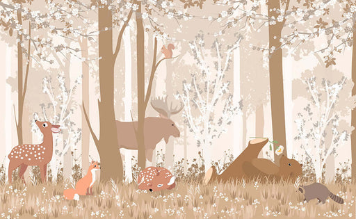 Forest Cute Pet Wallpaper Mural | Woodland Nursery Decor | Children's Bedroom Nature Theme
