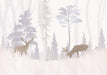 Forest Deer Wallpaper Mural - Natural & Retro Scene for Living Room & Bedroom in forest scene with serene elk silhouettes amid pale trees