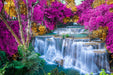 Forest Waterfall Theme Wallpaper Mural | Pink Purple Forest - Dreamy waterfall in pink purple forest landscape with cascading blue-green pools
