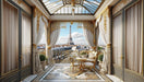 French style wallpaper mural | Eiffel Tower crafted in a luxurious balcony view with blue skies and Parisian elegance