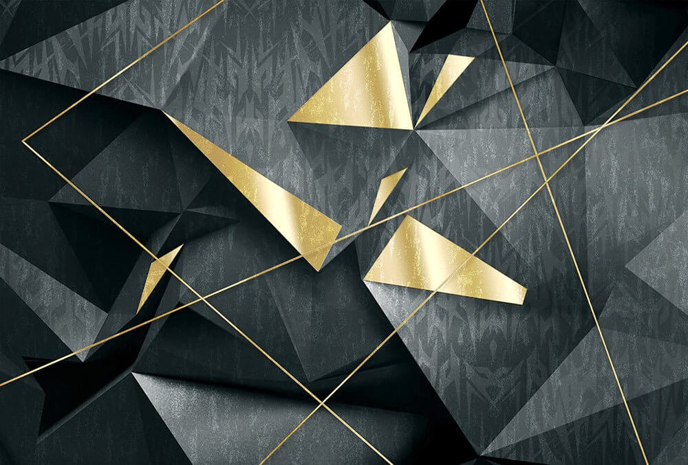 Geometric Gold Art Mural | Noir & Or 3D Wallpaper - Luxe Abstract Design