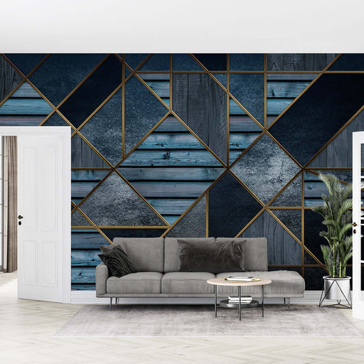 Geometric Splicing Theme Wallpaper | Metal Line Mural - geometric splicing light luxury wallpaper with metal lines and textured, industrial chic wall mural