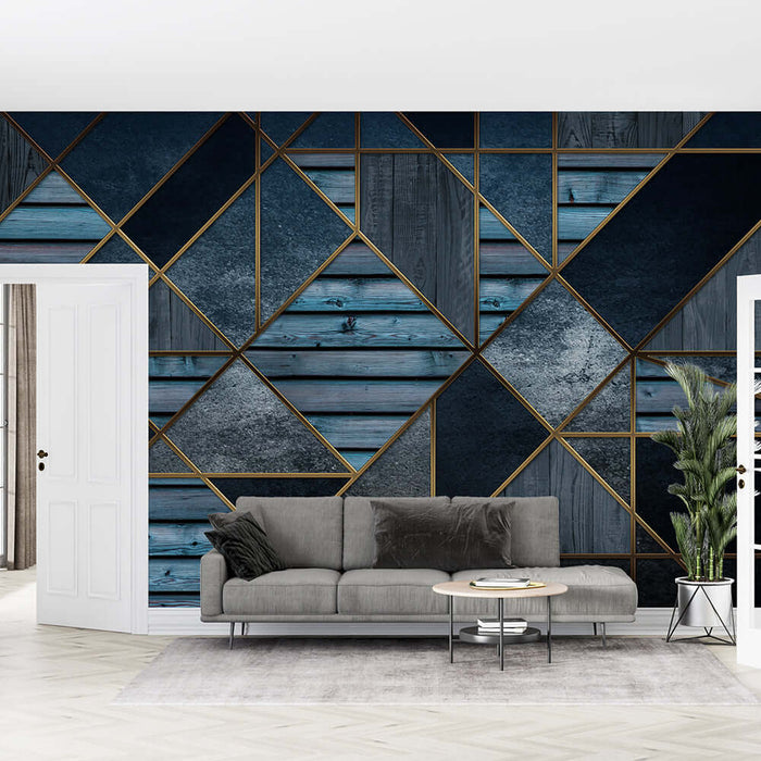 Geometric Splicing Theme Wallpaper | Metal Line Mural - geometric splicing light luxury wallpaper with metal lines and textured, industrial chic wall mural