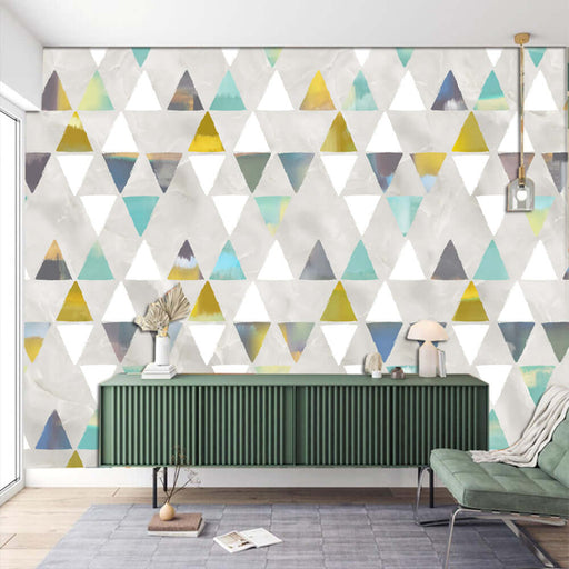 Geometric Triangle Wallpaper | Simple Decorative Wall for Living Room and Bedroom distinctive colorful triangles wall art pattern