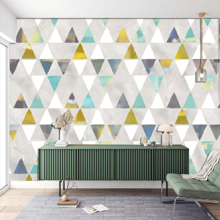 Geometric Triangle Wallpaper | Simple Decorative Wall for Living Room and Bedroom distinctive colorful triangles wall art pattern