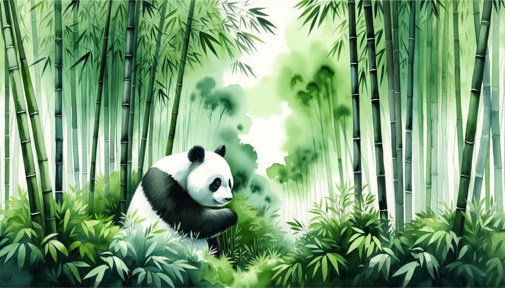 Ink Wash Panda & Bamboo Forest Wallpaper Mural – Elegant Chinese-Style Decor: panda in lush bamboo forest in ink wash tones for serene living room or study decor