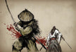 Ink wash martial arts style wallpaper mural | Ink splashed swordsman, blood red sword aura