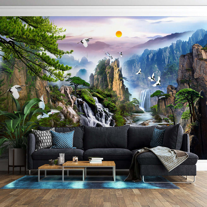 Landscape Xianhe Waterfall Wallpaper Mural | Ink wash Landscape Style Decoration