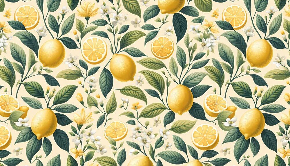 Lemon Garden Wallpaper Mural | Emerald Leaves with Yellow Citrus and Blossoms