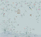 Light Blue Chinese Floral & Bird Wallpaper Mural | Elegant Birdcage Motif with delicate pink blossoms, birds, and birdcage accents on a serene blue backdrop
