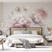 Light pink peony wallpaper mural | Chinese flowers - soft romantic bedroom wall art featuring delicate peonies and traditional Chinese brushwork in a tranquil, elegant setting