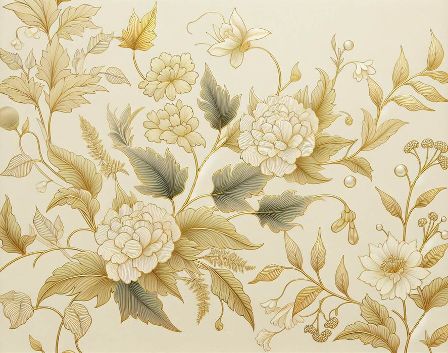 Luxe Golden Floral Wallpaper Mural | Elegant Chinese-Inspired Design | HD Botanical Décor for Bedroom & Living Room