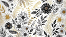 Luxury Noir Botanicals Wallpaper Mural | Gold-Accented Florals on Ivory Canvas