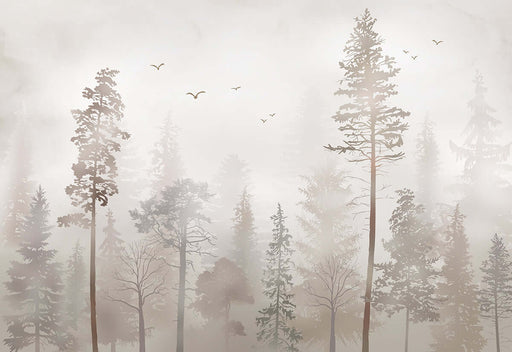 Misty Forest Wallpaper Mural | Serene Pine Landscape | Nordic Minimalist Nature Decor