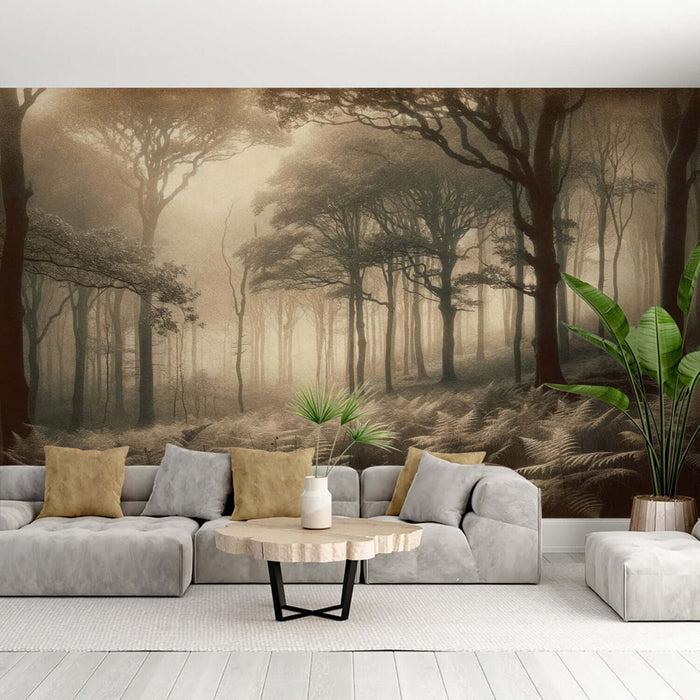 Misty Forest Wallpaper Mural – Vintage Tranquility for Bedroom & Living Room