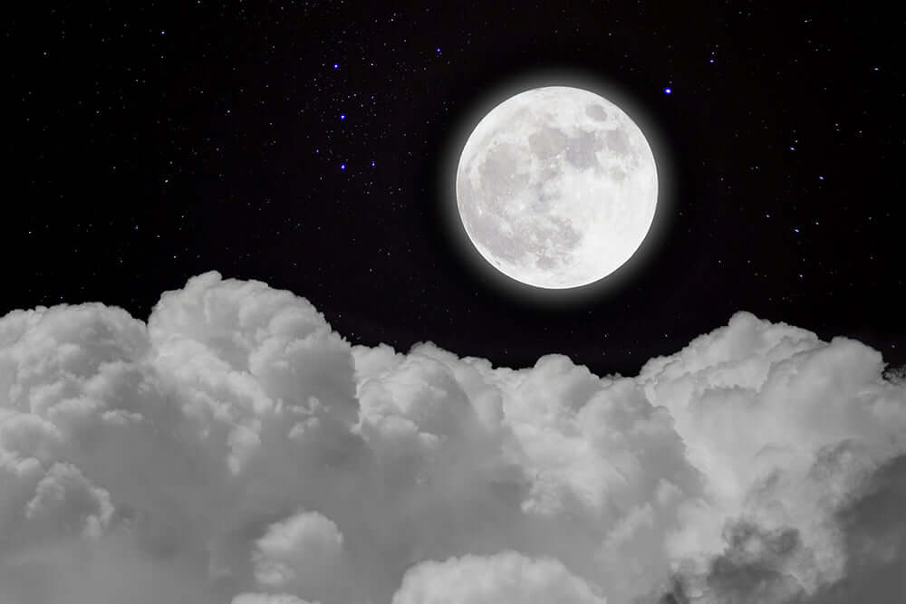 Moonnight Cloud Sea Wallpaper Mural | Dreamy Starry Sky Decorative Wall with full moon over clouds in a serene night sky