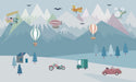 Mountain Adventure Kids Wallpaper Mural | Airplane & Hot Air Balloon Nursery Decor | Exploratory Children's Room Design