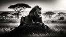 Mural Lion Noir et Blanc | Lion Majestueux en Décors Savane Artistique
