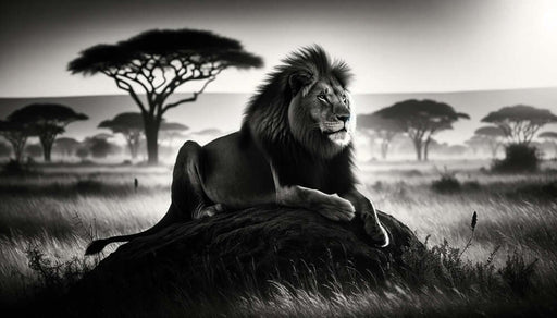 Mural Lion Noir et Blanc | Lion Majestueux en Décors Savane Artistique