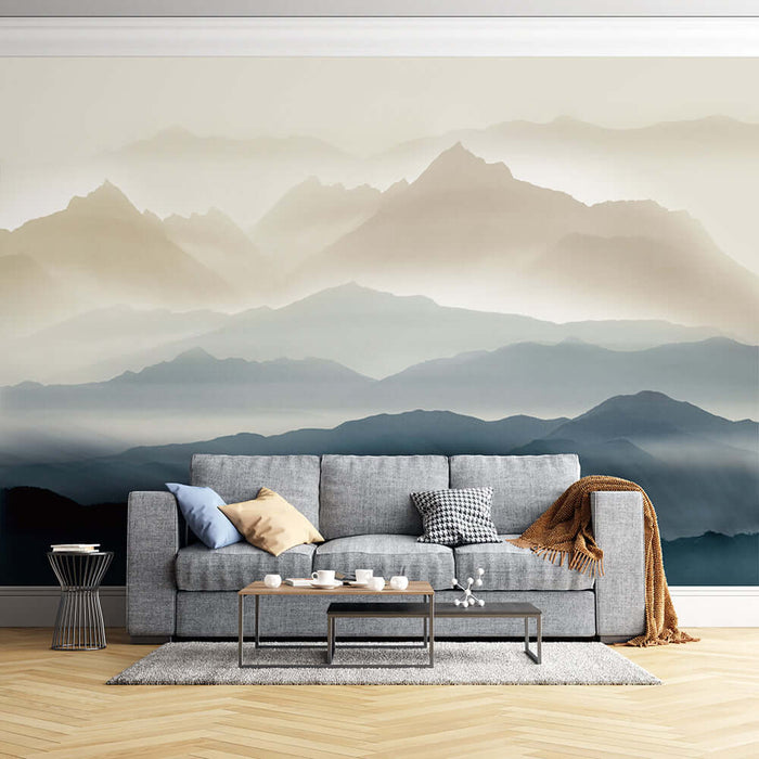 New Chinese ink landscape wallpaper | Zen style wall decoration featuring misty mountains and ink wash layers for a serene Eastern Zen filter