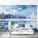 Nordic Frost Forest Wallpaper Mural | Frozen Lake & Snowy Cedar Landscape | Cool Blue Serenity Décor - bedroom setup with winter landscape mural, snow-covered cedars and icy lake backdrop