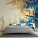 Owl Moon Night Forest Mural - Midnight Blue & Gold Wallpaper | Serene Artistic Décor