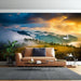 Poetic Misty Mountain Wallpaper Mural | Golden Sunlight & Ethereal Forest Scenery