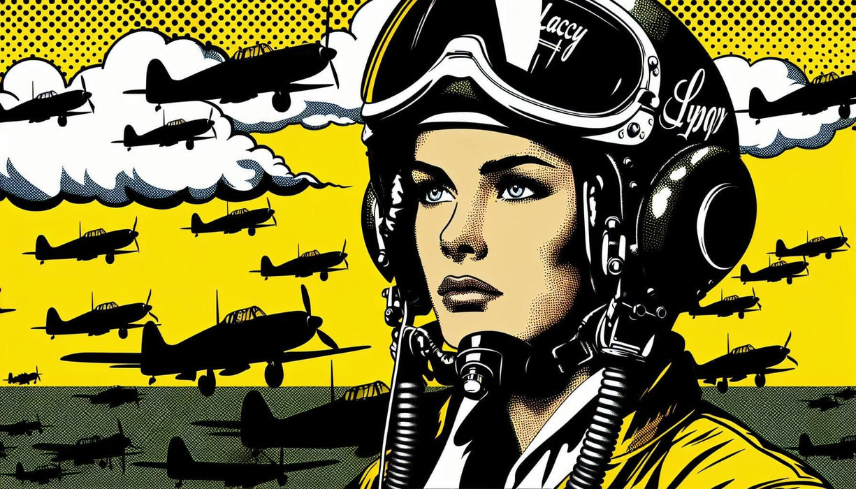 Pop Art Pilot Wallpaper Mural – Dynamic Plane & Clouds Design | Black & Yellow High-Impact Décor