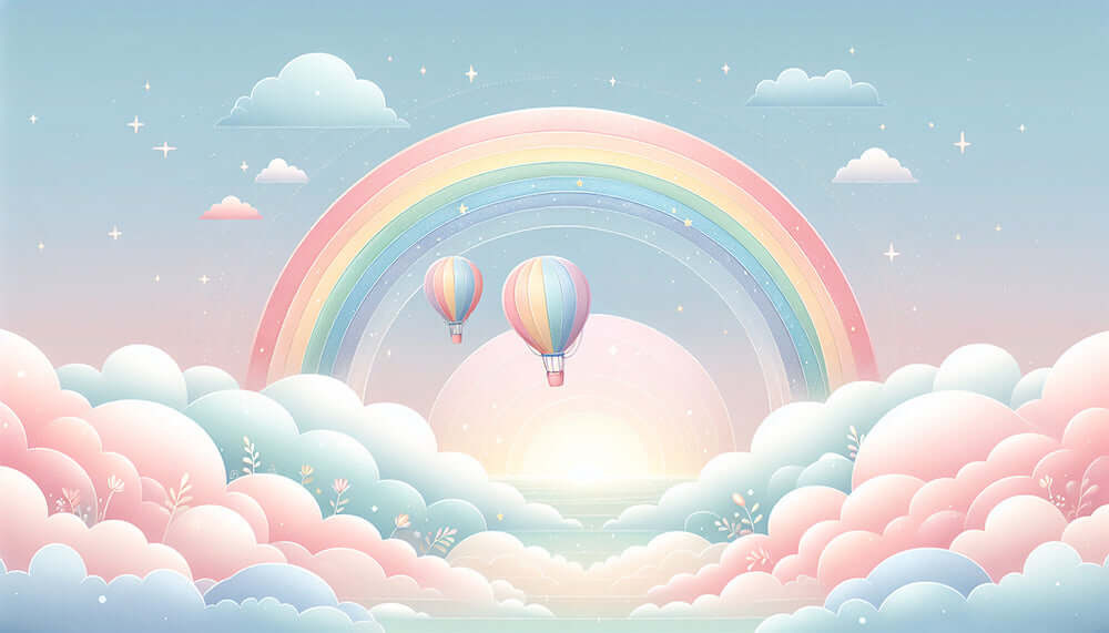Rainbow Hot Air Balloon Wallpaper Mural — Dreamy Kids Room Decor | Healing Nursery & Bedroom Wall Art | Fairy Tale Theme