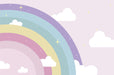 Rainbow Cloud Wallpaper Mural | Sweet Decorative Wall in Children's Room Bedroom with dreamy rainbow arcs, clouds and stars for a fairy tale, childlike elegance