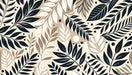Retro Nature Leaf Mural Wallpaper - Black on Beige with artistic black leaf illustrations on a soft beige background