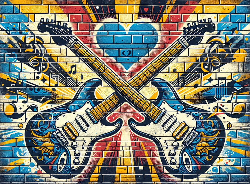 Rock Guitar Graffiti Wallpaper Mural | Studio Living Room Trendy Decorative Wall