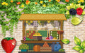 Rural Charm Wallpaper Mural: Emerald Vine Vegetable & Fruit Stall Scene