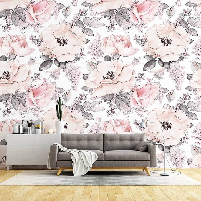 Self-Adhesive Watercolor Flower Wallpaper Mural | Peel & Stick Pink Rose French Country Decor | Removable Floral Wallpaper for Bedroom & Living Room