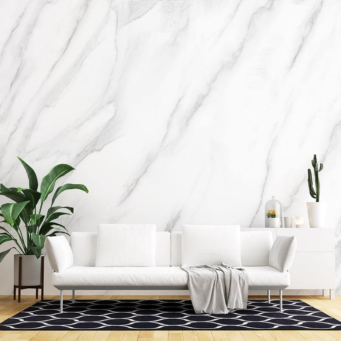 Simple white marble wallpaper mural | Light luxury decoration in living room and bedroom