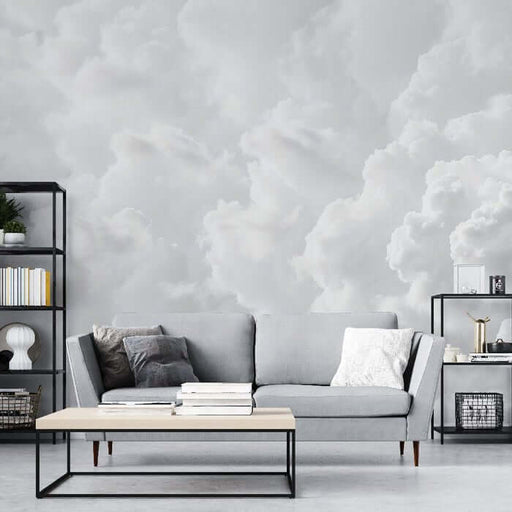 Tranquil Sky White Clouds Wallpaper Mural - Minimalist Wall Art for Serene Spaces