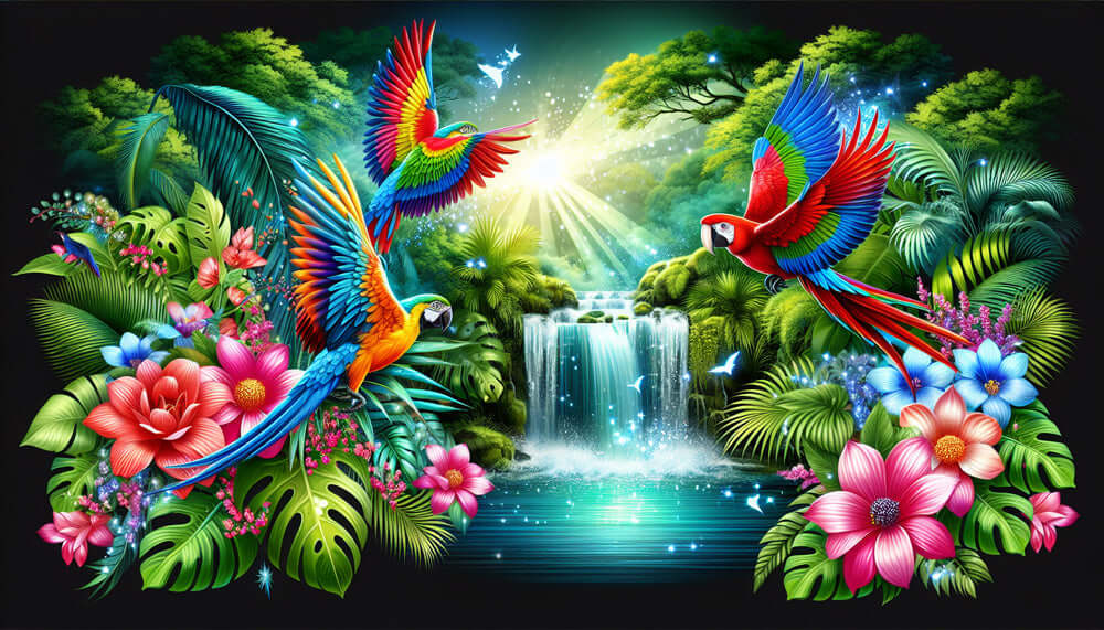 Tropical Jungle Parrot Wallpaper Mural | Living Room Bedroom Natural Wind Decorative Wall
