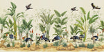Tropical Flamingo & Parrot Wallpaper Mural | Botanical Déco Murale | Fait Main Look