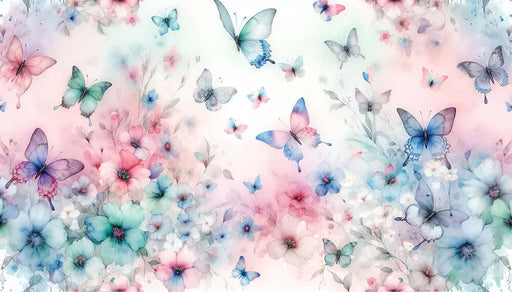 Watercolor Butterfly & Flower Wallpaper Mural | Soft Romantic Girl's Room & Bedroom Decor | Healing Design