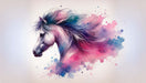 Watercolor horse wallpaper featuring a colorful horse illustration with delicate lines and vibrant watercolor splashes.