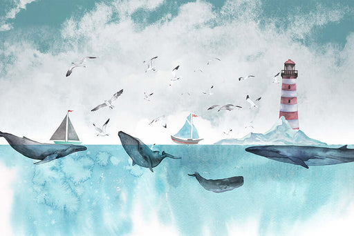 Watercolor Ocean Whale Wallpaper | Living Room and Bedroom Decorative Wall