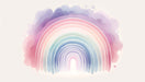 Watercolor Rainbow Wallpaper Mural with soft pastel tones creating a dreamy kids room decor.