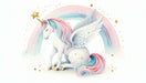 Watercolor unicorn mural wallpaper featuring a serene unicorn with rainbow and celestial details in a dreamy design.