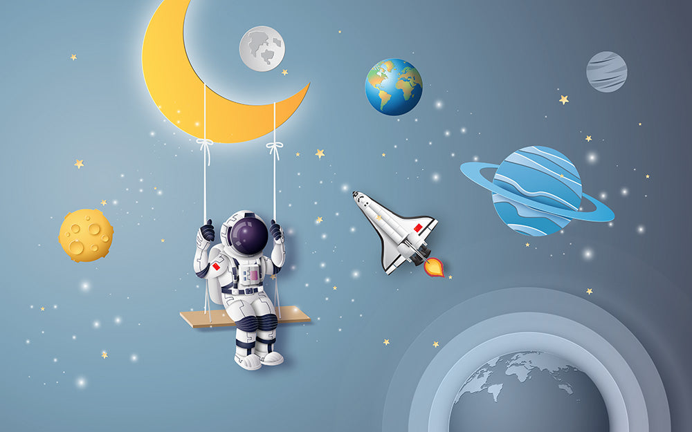 Astronaut Space Swing Children's Wallpaper | Children's Room Bedroom