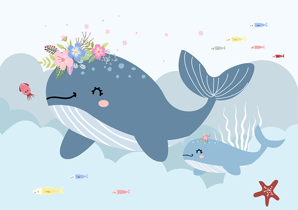 Whale Ocean Fun Wallpaper Mural | Children's Room
